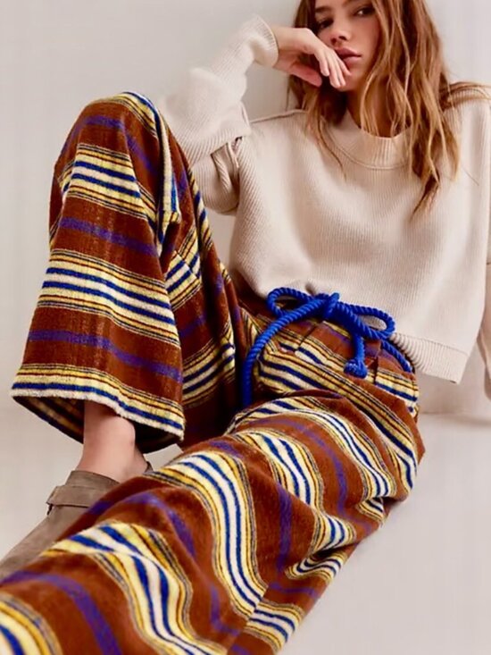 Free people Pants - Free People Preppy Plaid Pull On Trousers Pants Striped Printed Straight Leg XS